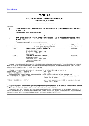 Thumbnail Pinnacle West Capital
 10-Q Quarterly Report FY 