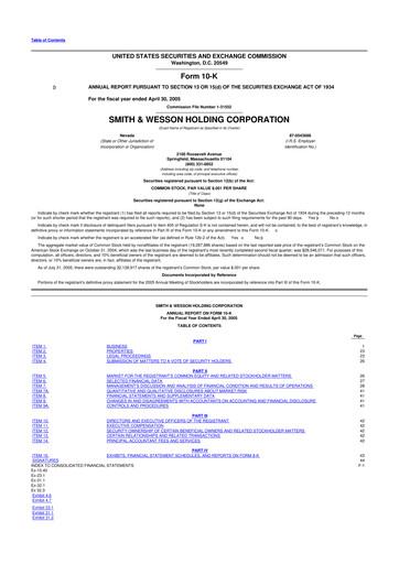 Miniature Smith & Wesson 10-K Rapport annuel 