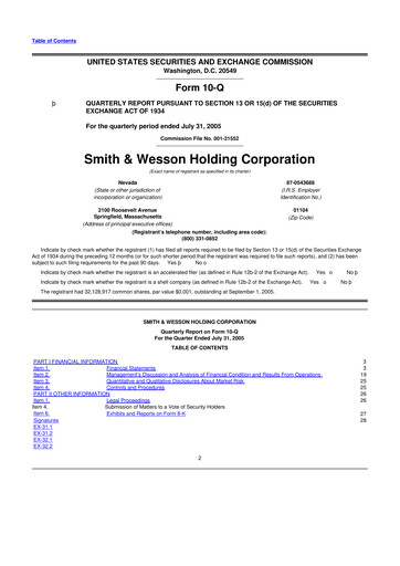 Thumbnail Smith & Wesson 10-Q Quarterly Report FY 