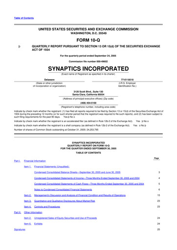 Thumbnail Synaptics 10-Q Quarterly Report FY 
