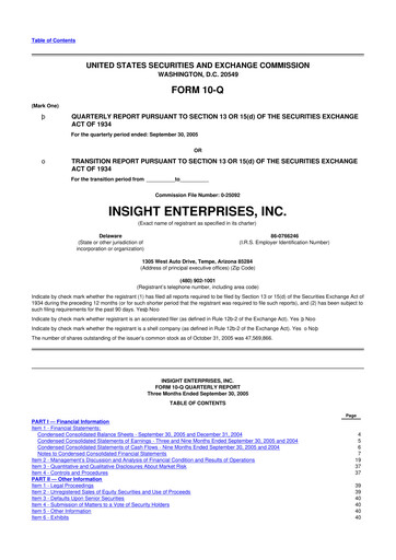 Thumbnail Insight Enterprises
 10-Q Quarterly Report FY 