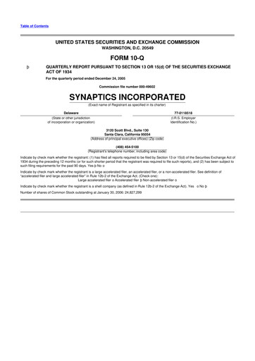 Thumbnail Synaptics 10-Q Quarterly Report FY 