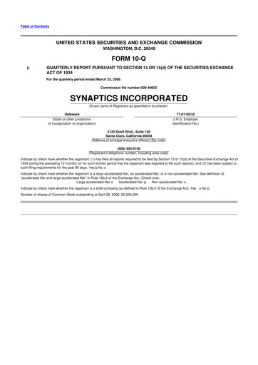 Thumbnail Synaptics 10-Q Quarterly Report FY 