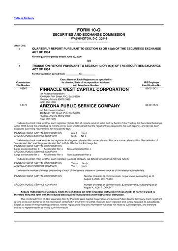 Thumbnail Pinnacle West Capital
 10-Q Quarterly Report FY 