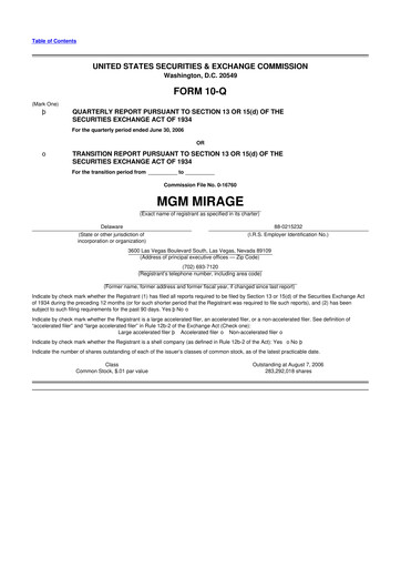 Thumbnail MGM Resorts

 10-Q Quarterly Report FY 