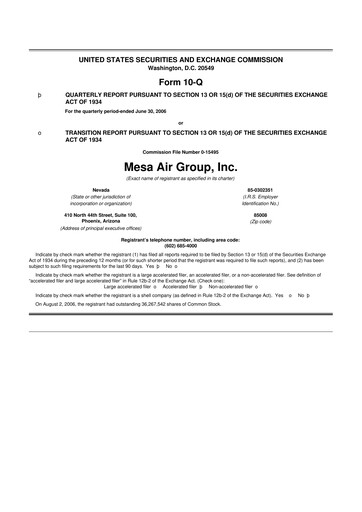 Thumbnail Republic Airways 10-Q Quarterly Report FY 