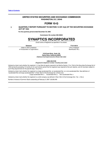 Thumbnail Synaptics 10-Q Quarterly Report FY 