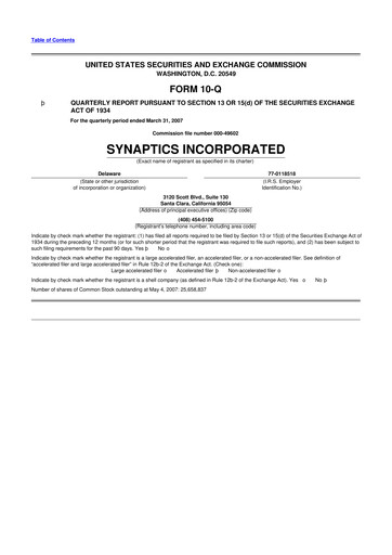 Thumbnail Synaptics 10-Q Quarterly Report FY 