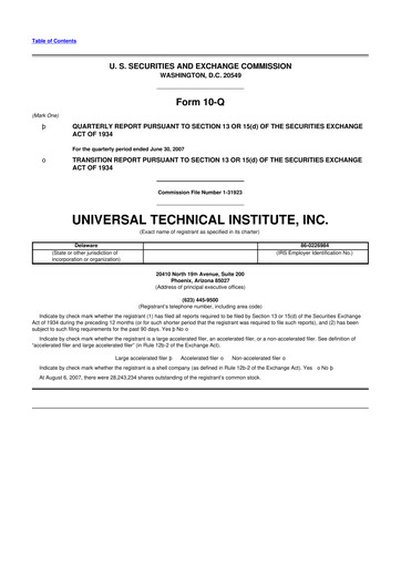 Thumbnail Universal Technical Institute 10-Q Quarterly Report FY 