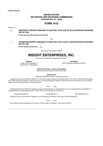 Thumbnail Insight Enterprises
 10-Q Quarterly Report FY 
