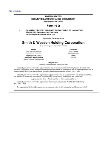 Thumbnail Smith & Wesson 10-Q Quarterly Report FY 