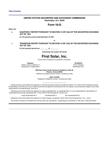 Thumbnail First Solar
 10-Q Quarterly Report FY 