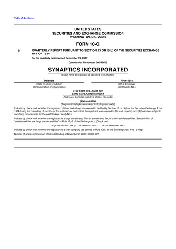 Thumbnail Synaptics 10-Q Quarterly Report FY 