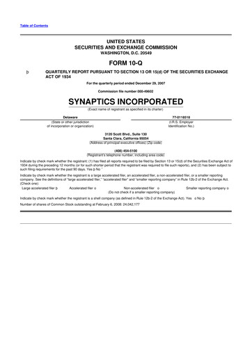 Thumbnail Synaptics 10-Q Quarterly Report FY 