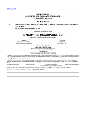 Thumbnail Synaptics 10-Q Quarterly Report FY 