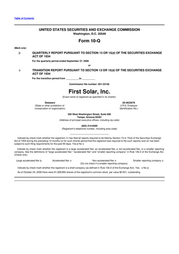 Thumbnail First Solar
 10-Q Quarterly Report FY 