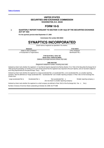 Thumbnail Synaptics 10-Q Quarterly Report FY 