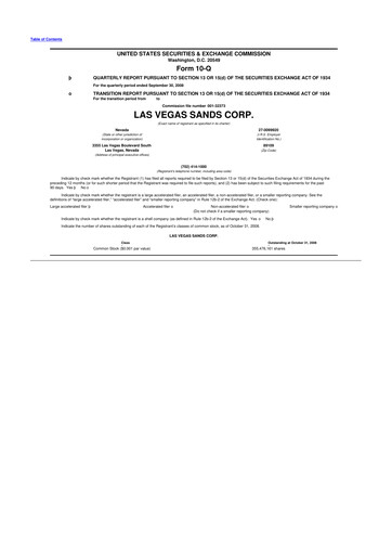 Thumbnail Las Vegas Sands 10-Q Quarterly Report FY 