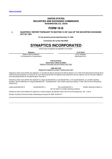 Thumbnail Synaptics 10-Q Quarterly Report FY 