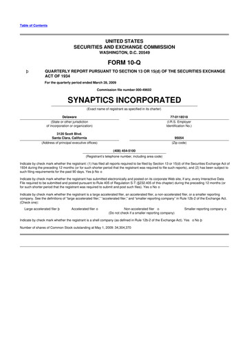 Thumbnail Synaptics 10-Q Quarterly Report FY 
