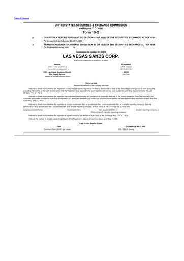 Thumbnail Las Vegas Sands 10-Q Quarterly Report FY 