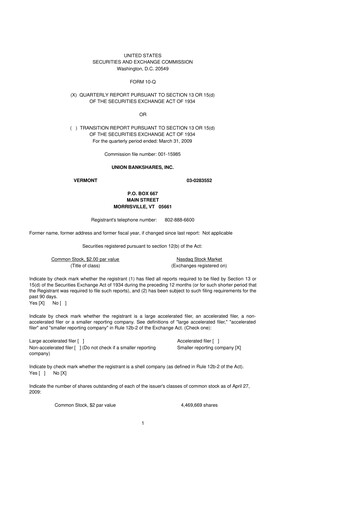 Thumbnail Union Bankshares 10-Q Quarterly Report FY 