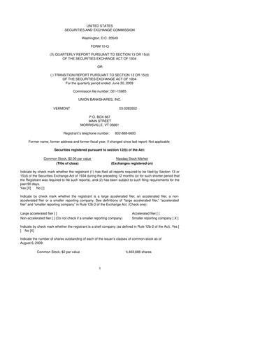 Thumbnail Union Bankshares 10-Q Quarterly Report FY 
