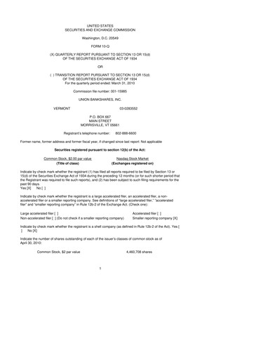 Thumbnail Union Bankshares 10-Q Quarterly Report FY 