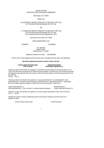 Thumbnail Union Bankshares 10-Q Quarterly Report FY 