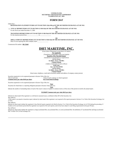 Thumbnail DHT Holdings 20-F Annual Report 