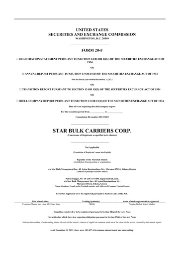 Thumbnail Star Bulk Carriers 20-F Annual Report 2022