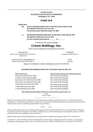 Thumbnail Crown Holdings
 10-K Annual Report 