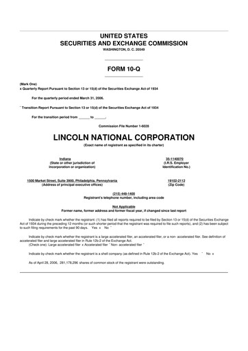 Vorschaubild Lincoln National Corporation 10-Q Quartalsbericht  
