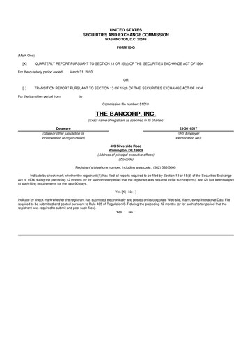 Thumbnail The Bancorp, Inc. 10-Q Quarterly Report FY 