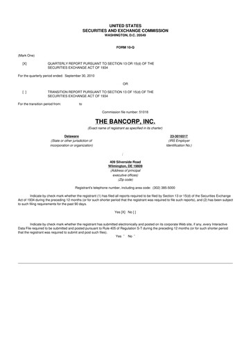 Thumbnail The Bancorp, Inc. 10-Q Quarterly Report FY 