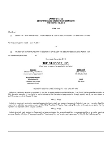 Thumbnail The Bancorp, Inc. 10-Q Quarterly Report FY 