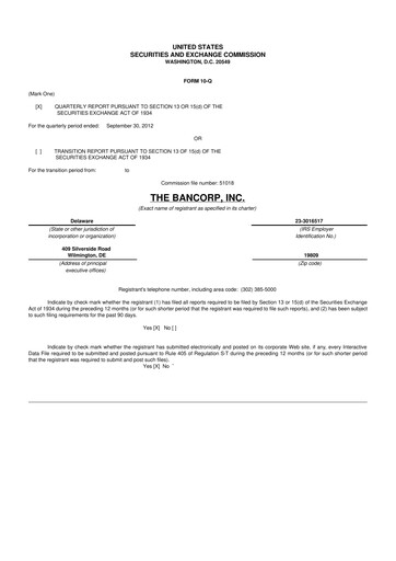 Thumbnail The Bancorp, Inc. 10-Q Quarterly Report FY2012 
