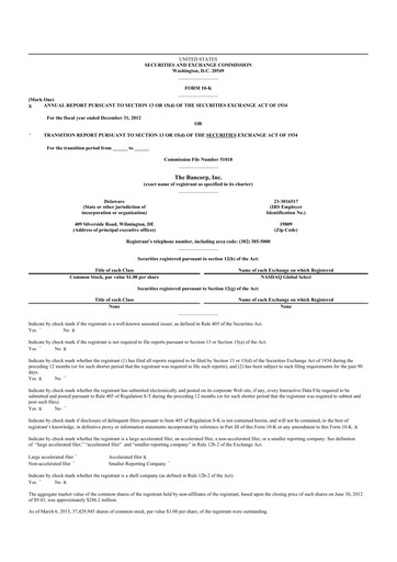 Vorschaubild The Bancorp, Inc. 10-K Jahresbericht 2012