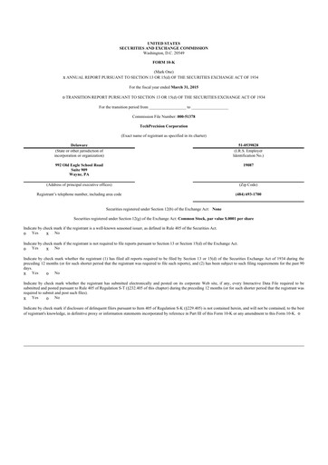 Thumbnail TechPrecision 10-K Annual Report 2015