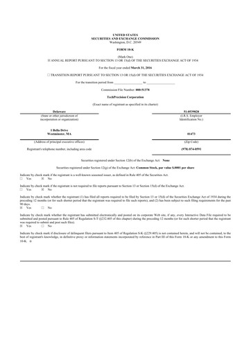 Thumbnail TechPrecision 10-K Annual Report 2016