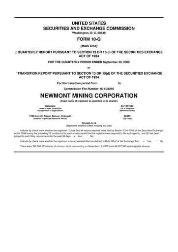 Thumbnail Newmont 10-Q Quarterly Report FY 