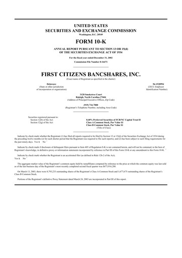 Thumbnail First Citizens BancShares
 10-K Annual Report 
