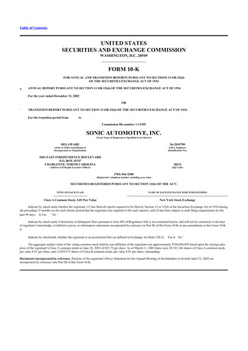 Thumbnail Sonic Automotive
 10-K Annual Report 