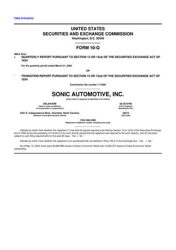 Thumbnail Sonic Automotive
 10-Q Quarterly Report FY 