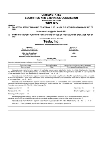 Miniature Tesla 10-Q Rapport trimestriel 2021 