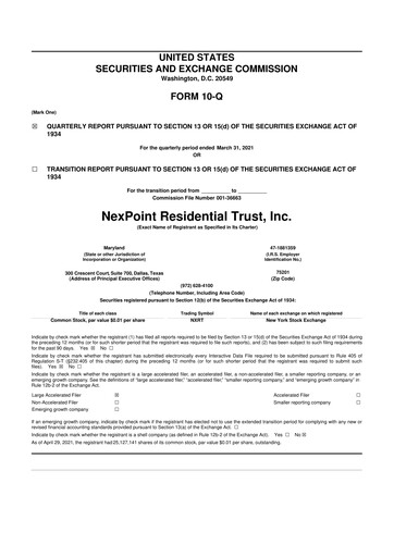 Thumbnail NexPoint Residential Trust 10-Q Quarterly Report FY2021 