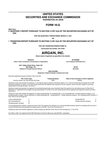 Miniature Airgain 10-Q Rapport trimestriel 2021 