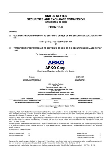 Miniature ARKO Corp. 10-Q Rapport trimestriel 2021 