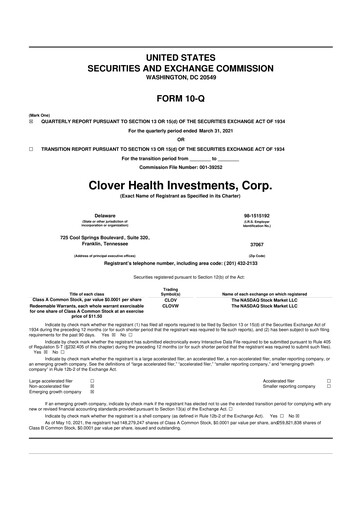 Vorschaubild Clover Health Investments 10-Q Quartalsbericht 2021 