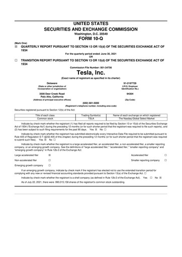 Miniature Tesla 10-Q Rapport trimestriel 2021 